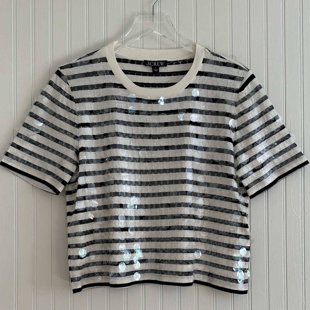 J. Crew Broken-in Jersey Striped T-shirt with Sequins